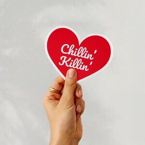 [2 Pack] 🔪 Chillin, Killin — Heart-Shaped Scary Movie Ghost Face Quote Sticker